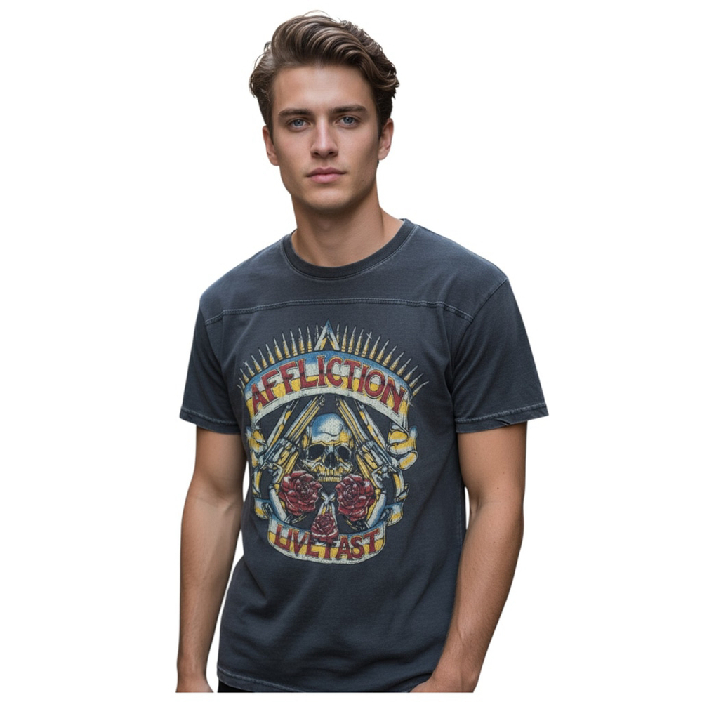 Vintage Affliction T-Shirt Mens L Gray Whimsigoth 1973 World Tour Guns Roses USA